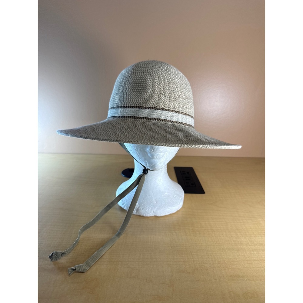 Solar Escape Tan Paper Straw Blend Wide Brim Sun Hat with Chin Strap One Size
